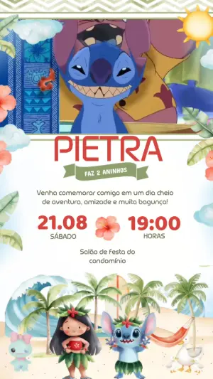Convite Animado Aniversário Lilo e Stitch para Editar Online