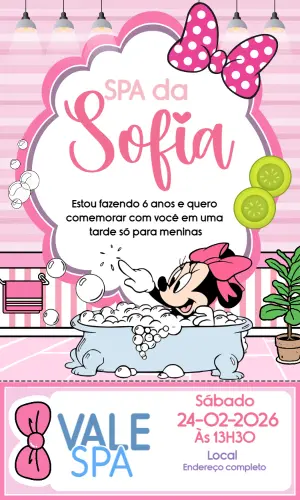 Convite Digital SPA da Minnie para Aniversário Editável