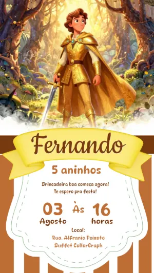 Convite de Aniversário Príncipe Aventureiro Modelo Editável