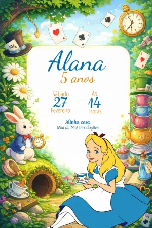 Convite Digital Festa Alice no País das Maravilhas para Editar