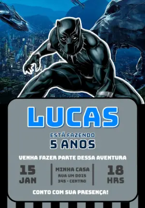 Convite Digital Pantera Negra Herói para Aniversário Editável