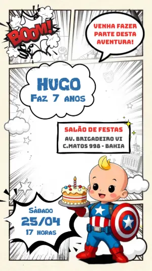 Convite de Aniversário Capitão América para Editar