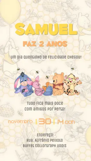 Convite de Aniversário Ursinho Pooh e Amigos Editável
