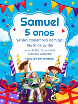 Convite de Aniversário Toy Story: Modelo Digital para Editar