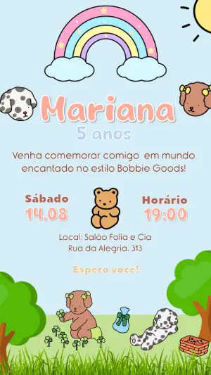 Convite de Aniversário Bobbie Goods com Bichinhos Fofos para Editar