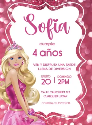Invitación de Cumpleaños Princesa Rosa Brillante para Editar