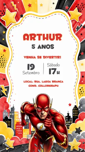 Convite de Aniversário The Flash | Modelo Digital Editável