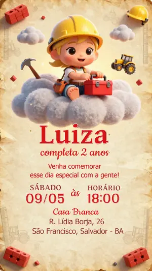 Convite de Aniversário Construtora Menina Editável