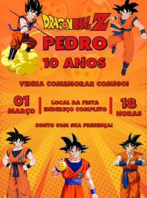 Convite de Aniversário Dragon Ball Z com Goku para Editar