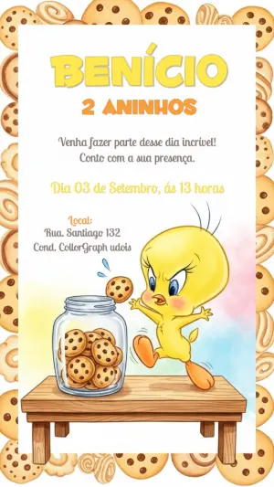 Convite de Aniversário Piu Piu Baby Looney Tunes para Editar