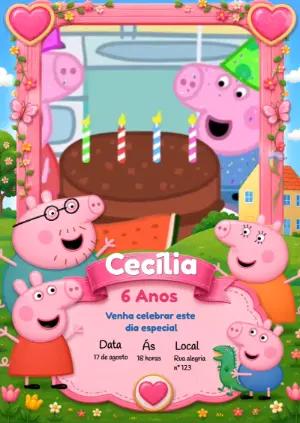 Convite Animado Peppa Pig para Aniversário Infantil Editável