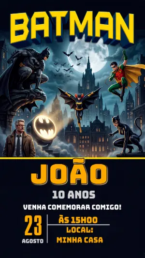 Convite Digital Batman para Aniversário Editável