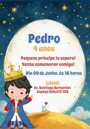 Convite de Aniversário Pequeno Príncipe para Editar Online
