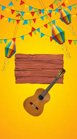 Convite Digital Festa Junina com Violão e Placa de Madeira Editável