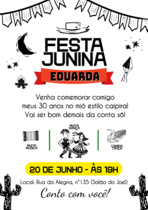 Convite de Aniversário Festa Junina Rústico para Editar