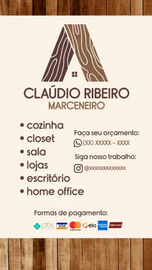 Cartão de Visita Marceneiro Profissional Editável Online