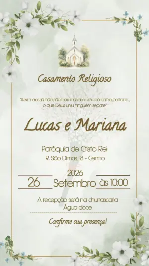 Convite de Casamento Religioso Eucalipto Minimalista Editável