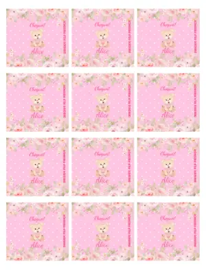  Adesivo para Bala Personalizada Chá de Bebê Ursinha Rosa Editável