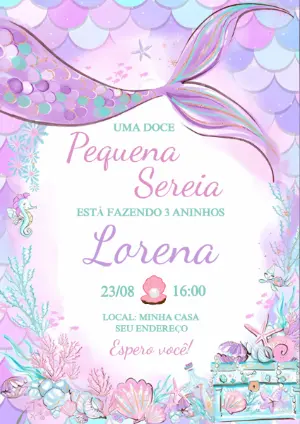 Convite Aniversário Sereia Fundo do Mar para Editar Online