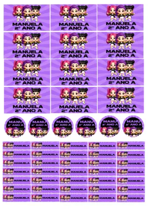 Kit de Etiquetas Escolares K-Pop com Personagens para Editar