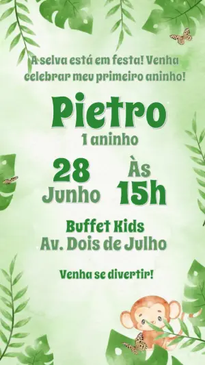 Convite Animado Aniversário Safari para Editar Online