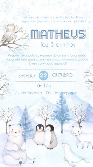 Convite Aniversário Animais do Ártico para Editar Online