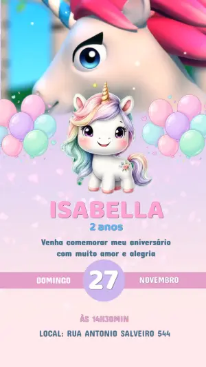 Convite Animado Unicórnio Mágico para Aniversário Infantil Editável