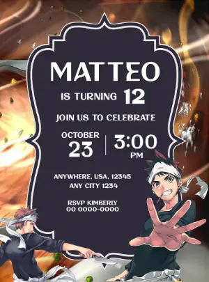 Anime Chef Birthday Party Invitation, Editable Template