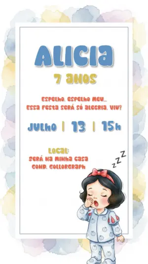 Convite Aniversário Branca de Neve Festa do Pijama para Editar