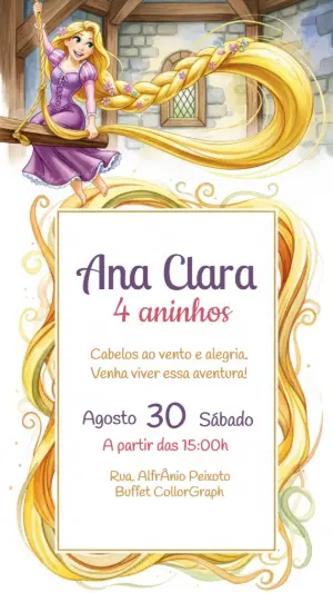 Convite de Aniversário Enrolados Rapunzel para Editar Online