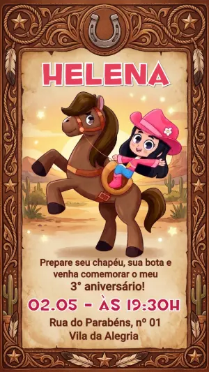 Convite Digital Aniversário Boiadeirinha Menina Editável