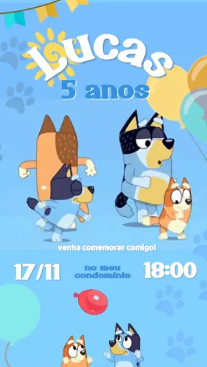 Convite Animado Aniversário Bluey para Editar Online