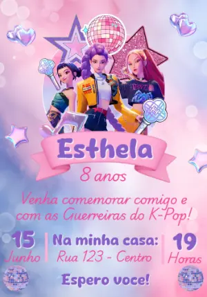 Invitation d'anniversaire KPop Demon Hunters – Statique – Convites e Artes Digitais