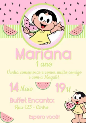 Convite de Aniversário Magali Melancia para Editar