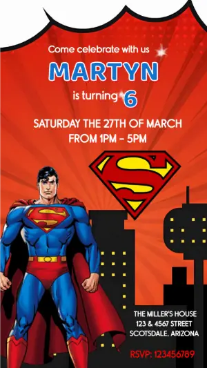 Editable Superman Video Invitation for a Superhero Party