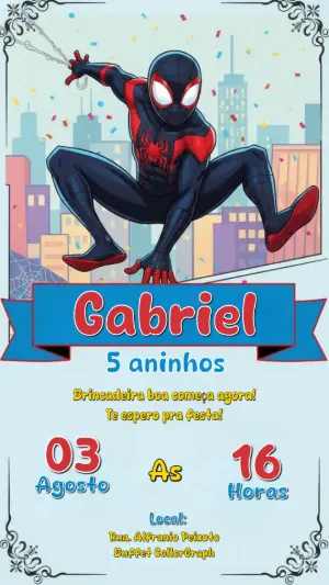 Convite Digital Festa Homem-Aranha Miles Morales para Editar