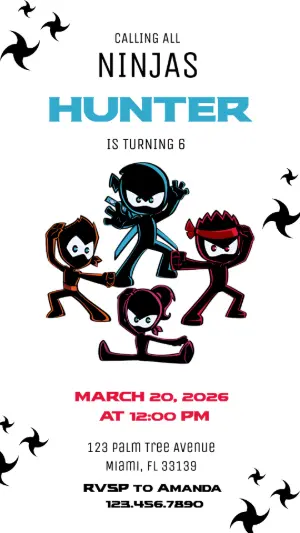 Ninja Action Birthday Invitation | Editable Cartoon Template
