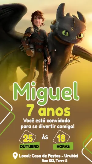 Convite de Aniversário Como Treinar o Seu Dragão Editável