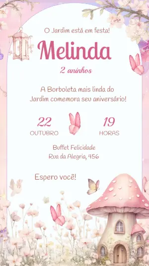 Convite Animado Aniversário Jardim das Borboletas para Editar