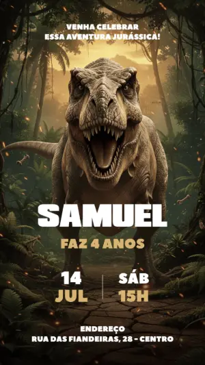 Convite Aniversário Dinossauro T-Rex para Editar Online