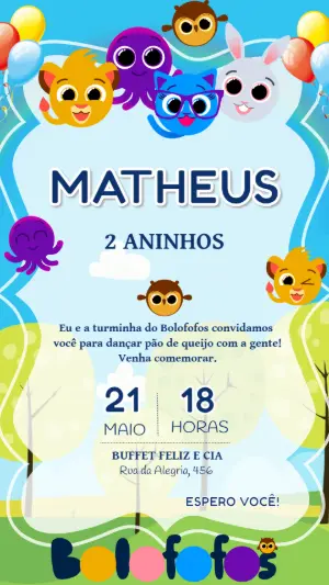 Convite de Aniversário Bolofofos Editável