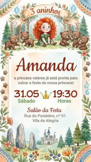 Convite de Aniversário Valente Aquarela para Editar