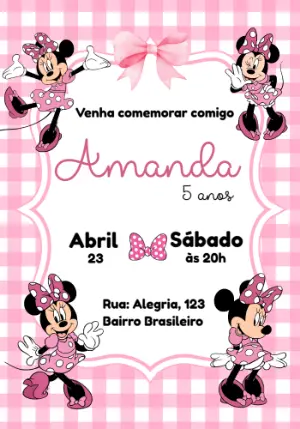 Convite de Aniversário Minnie Rosa para Editar Online