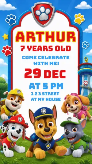 Paw Patrol Birthday Invitation | Editable Digital Template for Kids