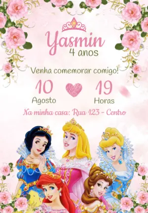 Invitación de cumpleaños Princesas – Estático – Convites e Artes Digitais