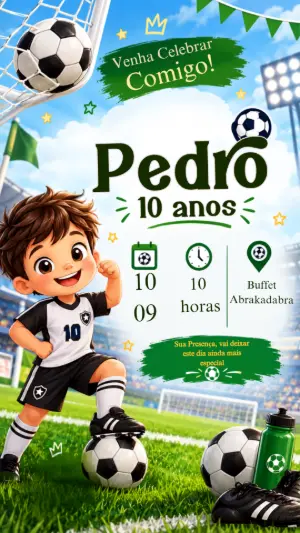 Convite de Aniversário Futebol para Menino: Modelo Editável