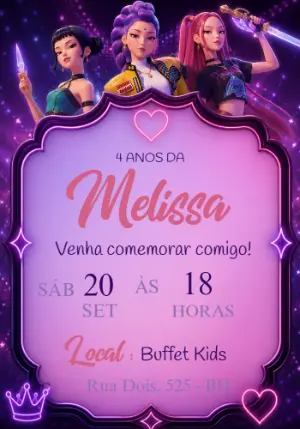Convite de Aniversário Guerreiras do K Pop Editável
