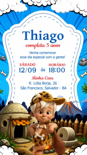 Convite de Aniversário Os Flintstones Modelo Editável