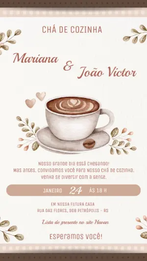 Convite Chá de Cozinha Rústico Café Editável