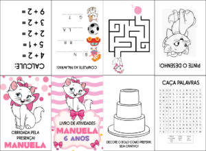Livro de Atividades Aniversário Gatinha Marie para Editar Online